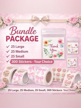 Bundle Self Adhesive Bags “Thank You “ and Roll Sticker 300pc